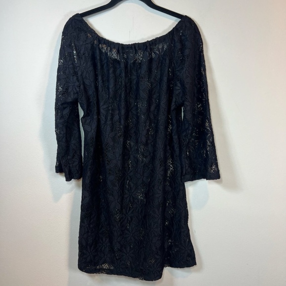 J. VALDI Womens Floral Crochet Lace Tunic Swim Cover Up Dress Black NEW Sz Large - Picture 2 of 15